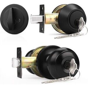 Probrico Keyed Alike Round Ball Entry Door Knob and Single Cylinder Deadbolt Set